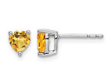 1.00 Carat (ctw) Heart Citrine Solitaire Post Earrings in 14K White Gold